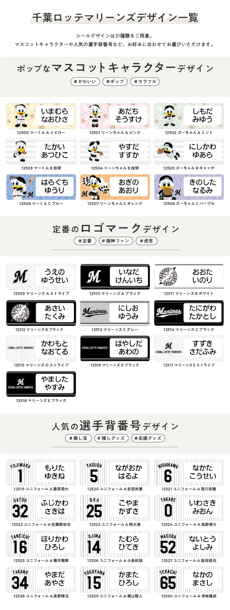 千葉ロッテマリーンズ コラボデザインお名前シール